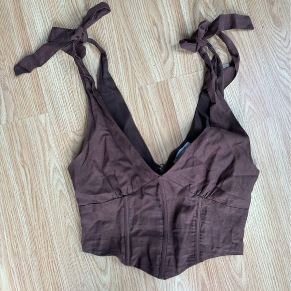 Peppermayo Parisian Life Linen Bustier Crop - Choc Brown - Picture 1 of 4